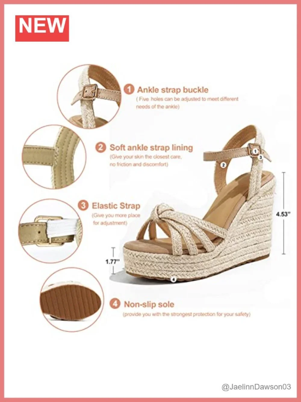 Women's Wedge Sandals with Linen Straw Upper, Platform Espadrilles, Ankle Strap